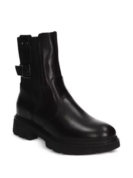 Botine Nero Giardini din piele cu cataramă negru