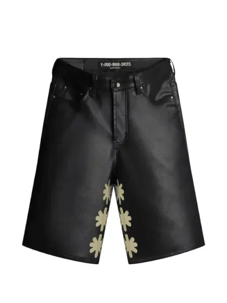 Pantaloni scurți Lostshdws din piele cu model floral negru
