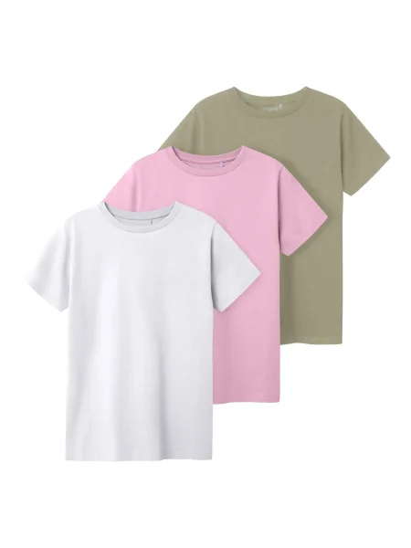 TWO SOON Tricou oliv / roz deschis alb