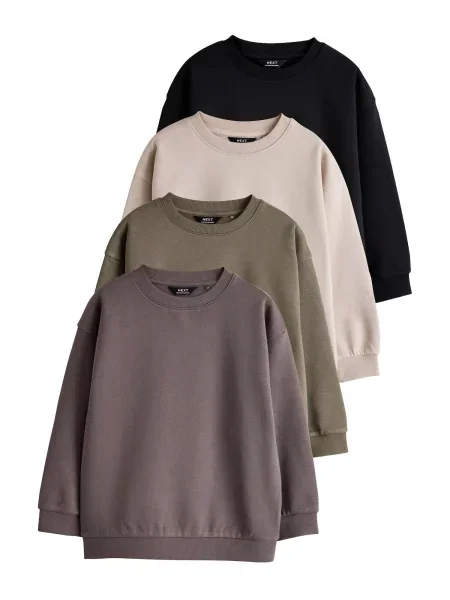 Next Sweater majica svijetlobež / kaki / tamno ljubičasta crna