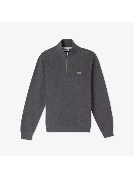 Lacoste Bluza Z Zamkiem Dzianina Interlock Stójka Melanż szary