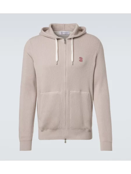 Плетен суичър с качулка Brunello Cucinelli бежово