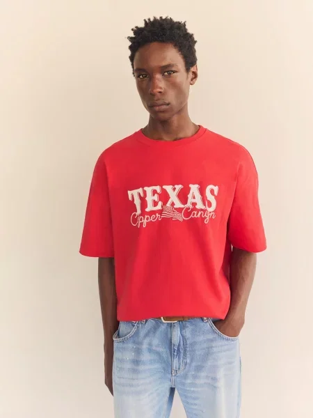 Pull&Bear Tričko TEXAS červená biela