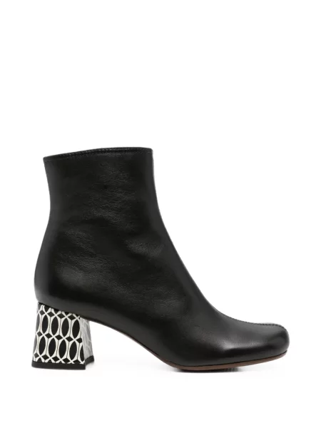 Cizme scurte Chie Mihara din piele cu imprimeu geometric negru