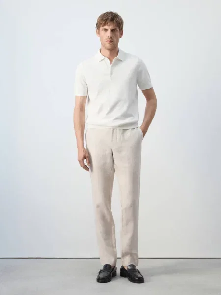 Spodnie slim fit z lnu kremowy / écru Mężczyzna 42 MANGO MAN