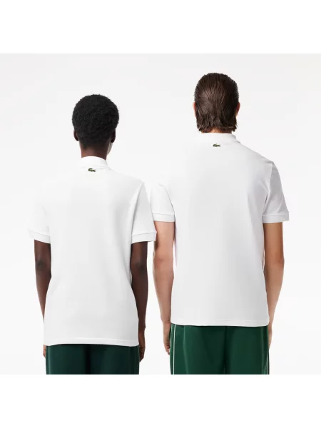 Lacoste Polo Unisex Z Nadrukiem Signature O Kroju Regular Fit biały