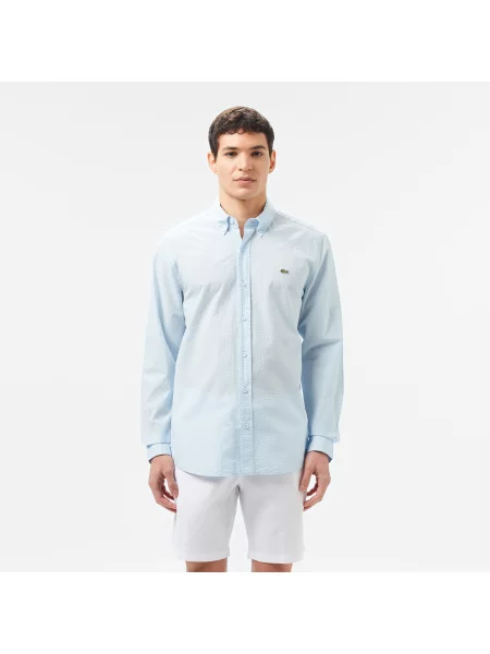 Lacoste Koszula Button-Down Slim Fit Jasnoniebieska niebieski