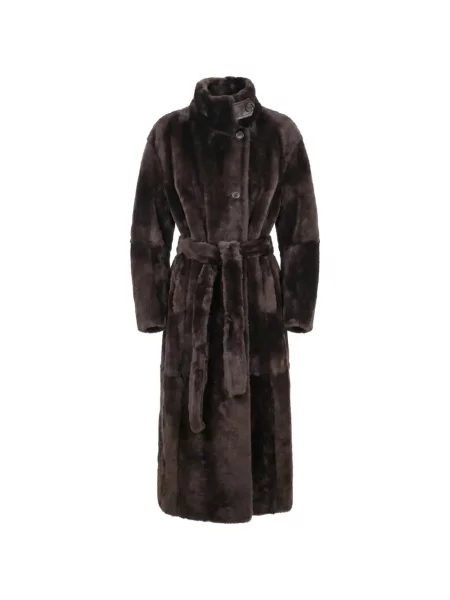 Cu centură haină din piele de oaie Brunello Cucinelli din piele de oaie maro