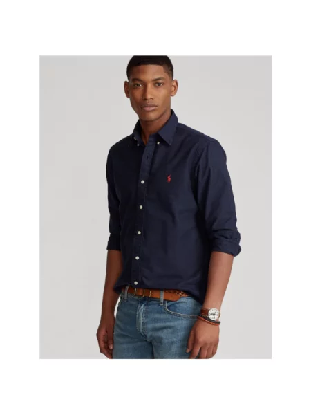 Koszula Polo Ralph Lauren z długim rękawem z logo z twillu granatowa