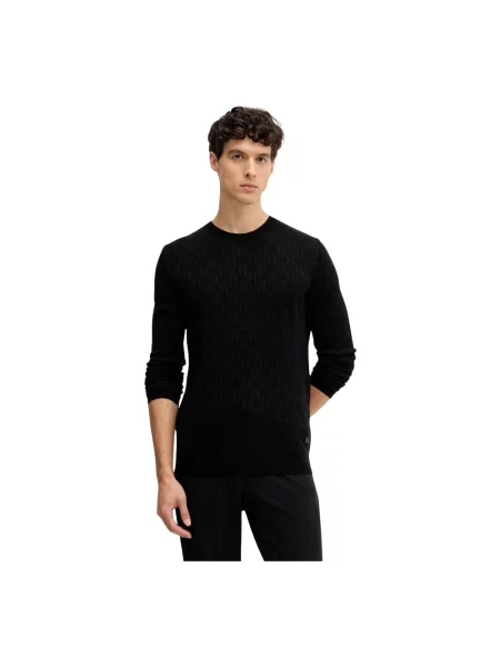 Sweter Karl Lagerfeld wełniany z okrągłym dekoltem czarny