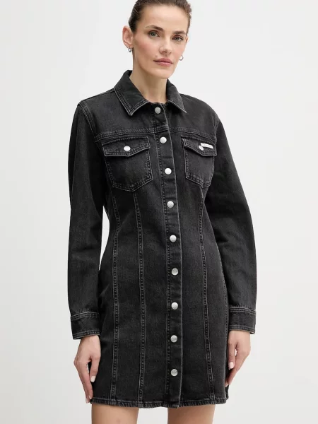 Φόρεμα τζιν Calvin Klein Jeans μαύρο