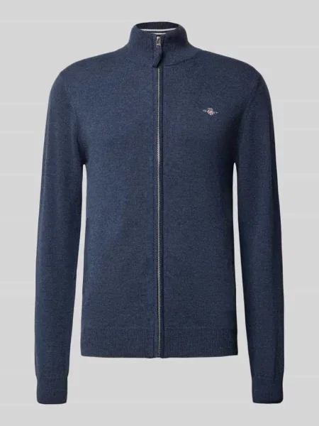 Kardigan rozpinany z zamkiem błyskawicznym z wełny jagnięcej Gant granatowy