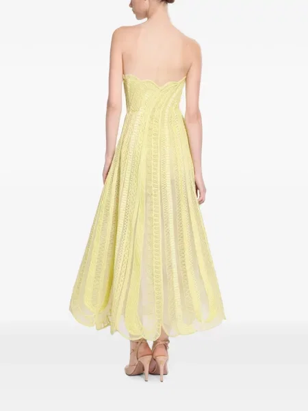 Μίντι φόρεμα Elie Saab με κέντημα στράπλες κίτρινο