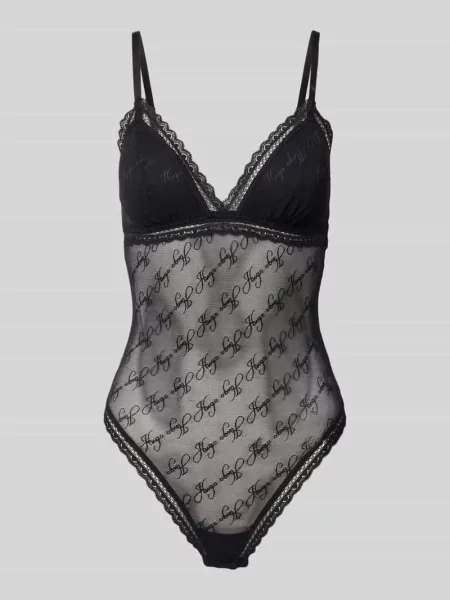 Body o kroju skinny fit ze wzorem na całej powierzchni model LACY BODYSUIT' Hugo czarny