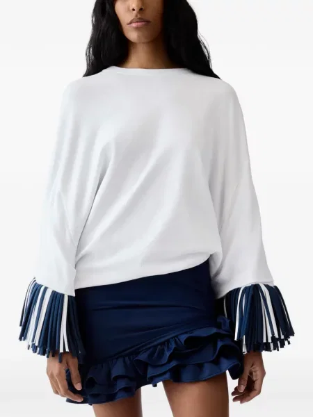 Tricou Jacquemus cu franjuri alb