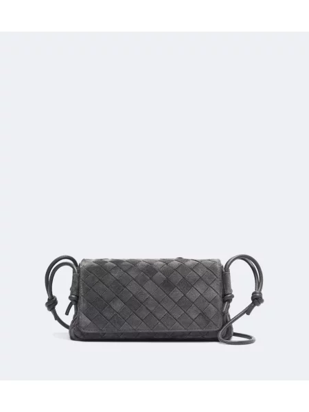 Geanta crossbody Bottega Veneta din piele de căprioară gri