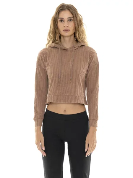Zimowe bluzy z kapturem z prążkowanego materiału "Relaxed" beżowa