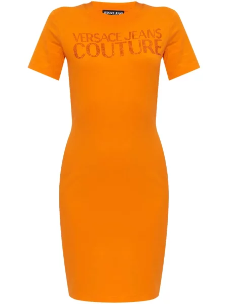 Sukienka jeansowa Versace Jeans Couture garniturowa pomarańczowa
