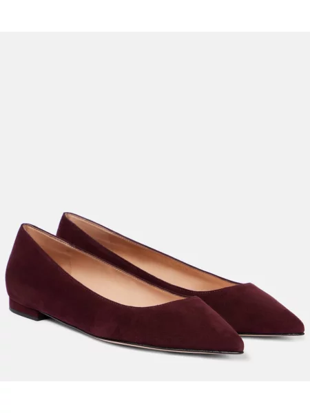 Balerini Gianvito Rossi din piele de căprioară bordo