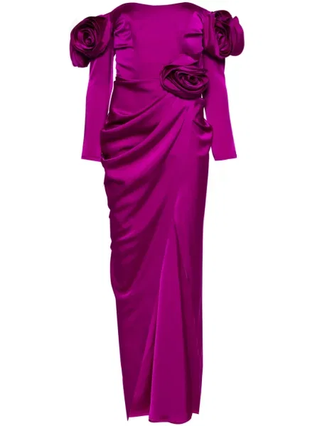 Rochie Ana Radu din satin cu model floral violet