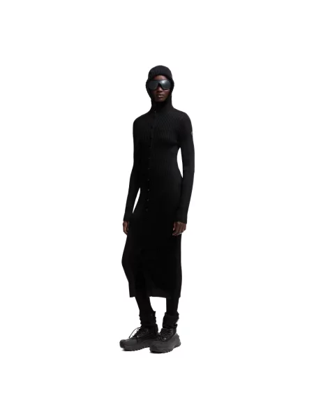 Lniana sukienka Moncler czarna
