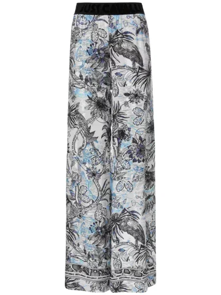 Pantaloni Just Cavalli cu model floral cu imagine alb