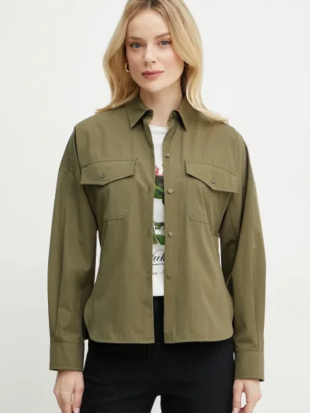 Риза Weekend Max Mara дамска със стандартна кройка с класическа яка зелено