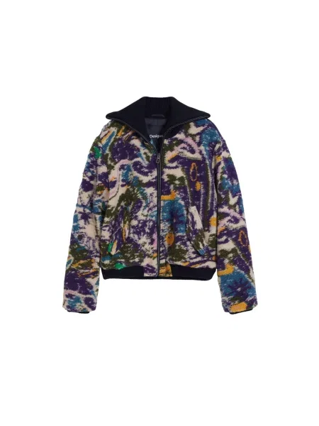 Desigual Geacă de primăvară-toamnă albastru / verde închis / mov închis / lână alb
