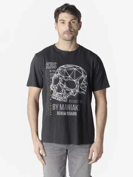 KOROSHI Tricou gri / negru alb