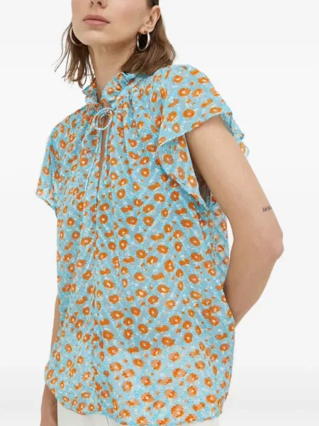 Top Samsøe Samsøe cu model floral cu volane albastru