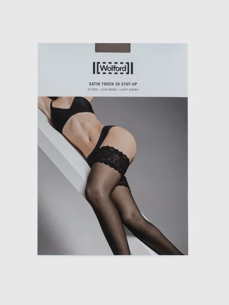 Атласные чулки Wolford бежевые
