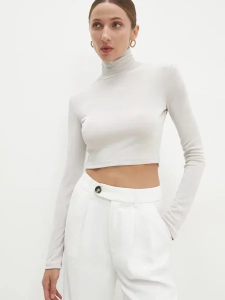 Блуза с дълги ръкави Answear Lab с поло бежово