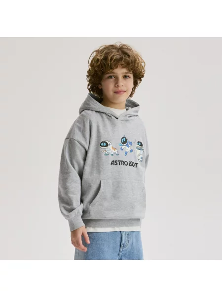 Reserved Mikina s kapucí Astro Bot světle šedá