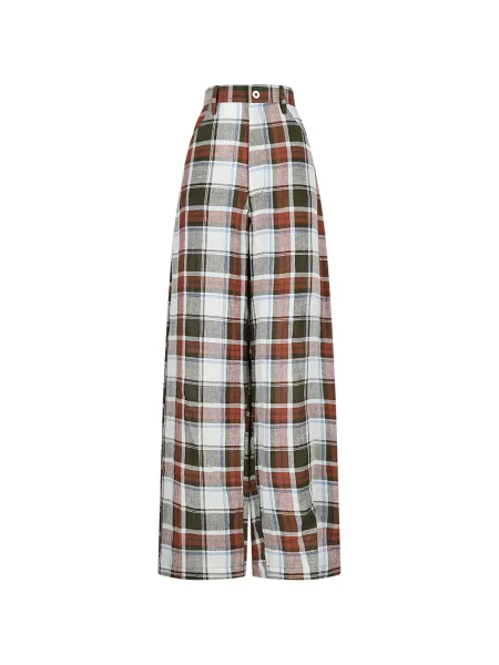 Pantaloni palazzo Marbell în carouri alb