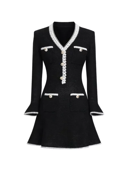 Rochie mini Self-portrait tricotate în linie A de costum negru