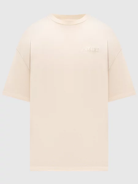 Футболка з фактурною вишивкою логотипа Amiri бежева