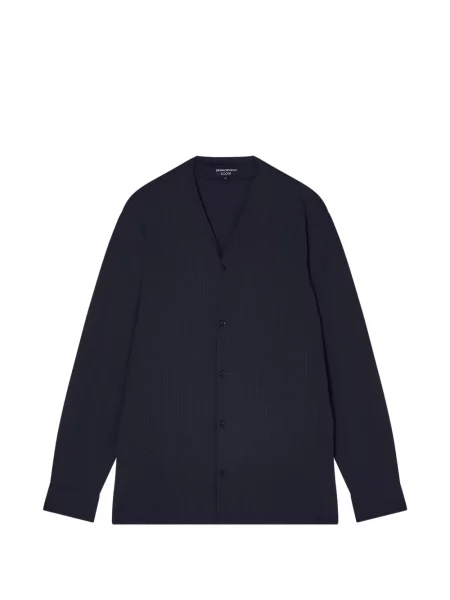 Cămașă Emporio Armani cu decolteu în V cu mâneci lungi albastru