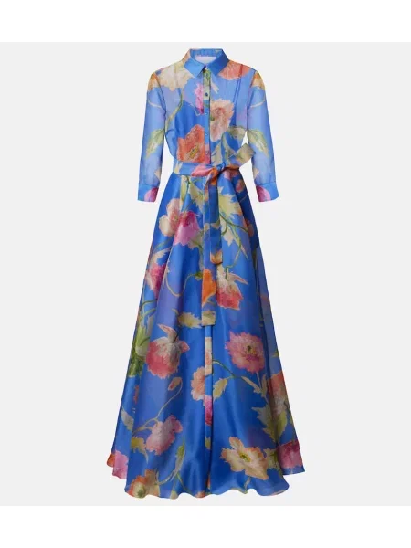 Rochie Carolina Herrera de mătase cu model floral albastru