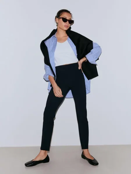 Spodnie z wysokim stanem slim proste nogawki Luxe Pintuck czarne