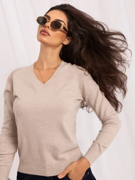 Pulover Italy Moda cu mâneci lungi clasic bej