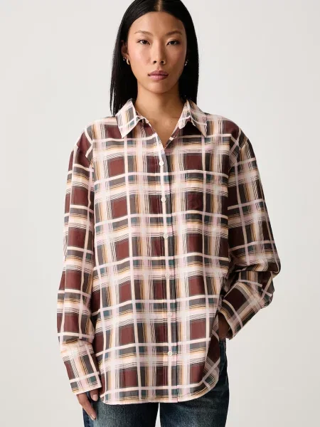 Frame THE BOY SHIRT πουκάμισο με μαλλί γυναικείο καφέ