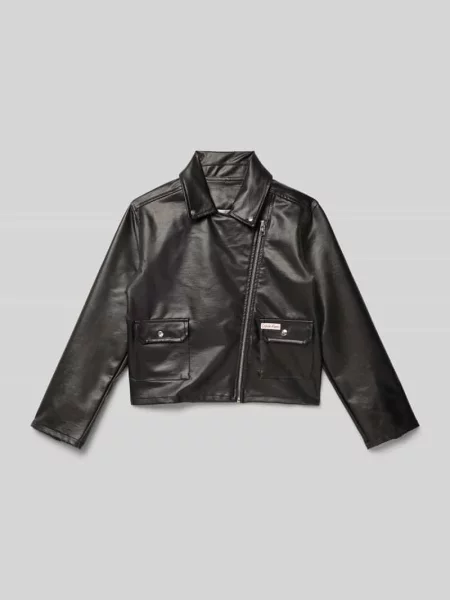 Kurtka w stylu Biker z imitacji skóry z z patką Calvin Klein Jeans czarna