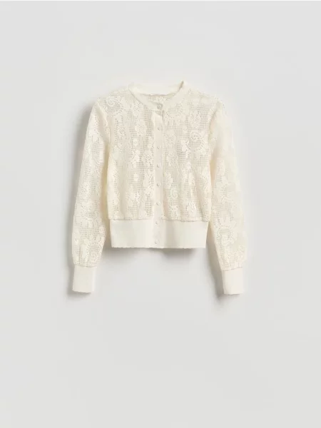 Reserved Ażurowy kardigan złamana biel