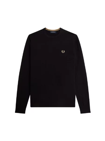 Lekka bluza Fred Perry klasyczna z dekoltem w kształcie litery U czarna