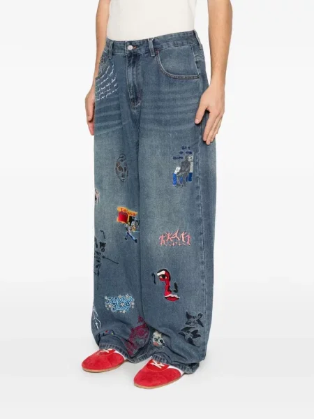 Дънки Kidsuper бродирани синьо