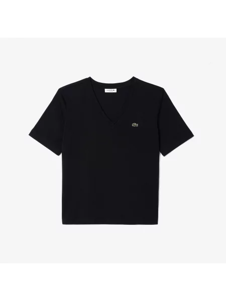 Lacoste Luźny Krój Miękka Koszulka Z Dekoltem W Serek czarna