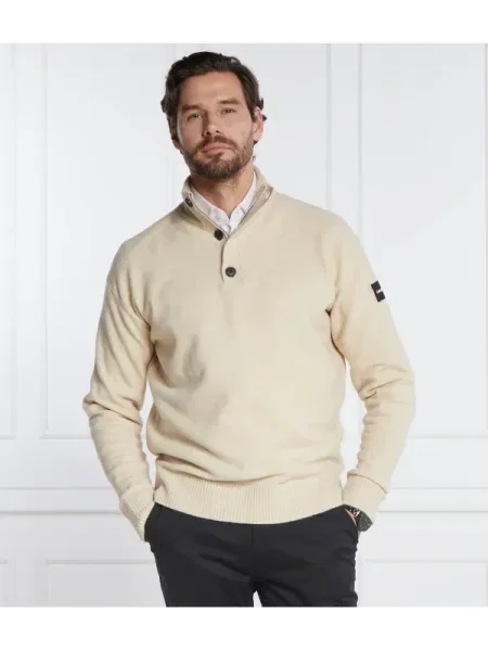 Calvin Klein Pulover LYCRA BLEND BUTTON QUARTER ZIP cu adaos de lână bej