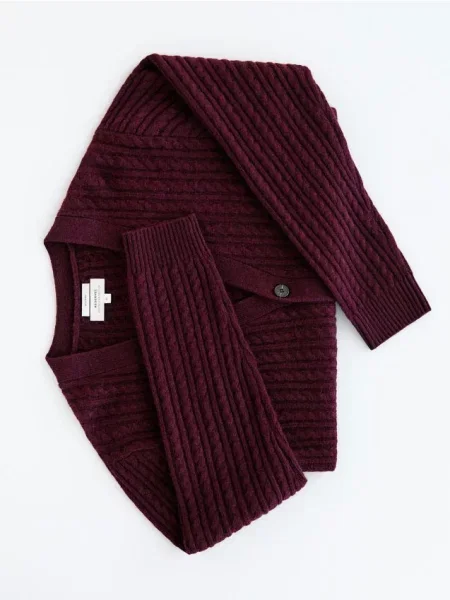 Reserved Wełniany kardigan bordowy