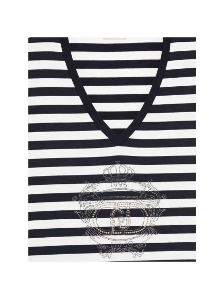 Liu Jo Koszulki Kobieta Wielobarwność S Pasiasty T-shirt z dekoltem w serek biała