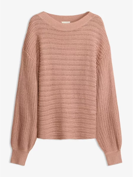 Sweter oversize w ażurowy wzór różowy